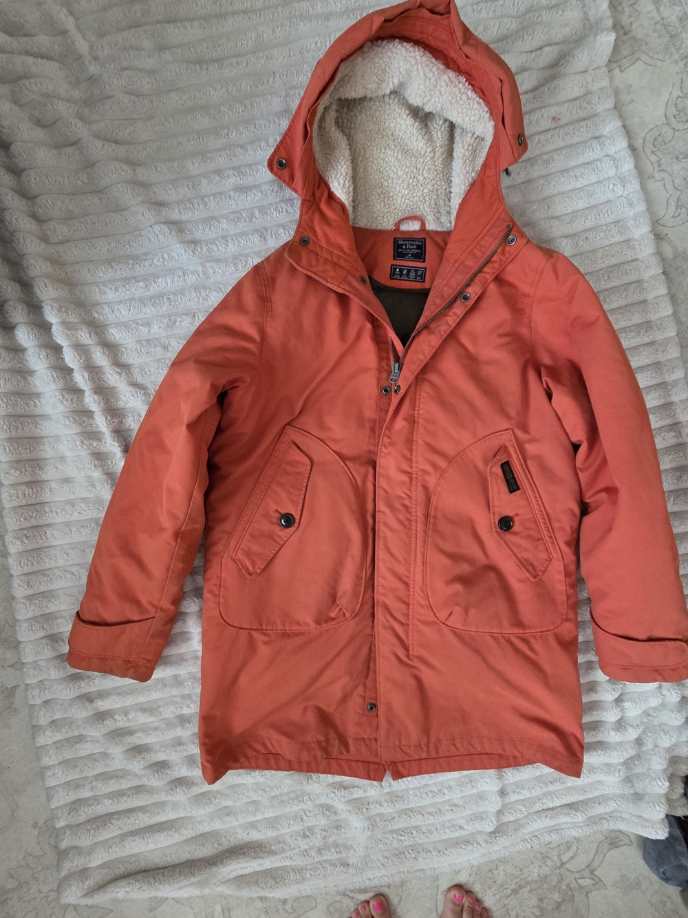 Abercrombie & Fitch Coral Hooded Puffer Coat with Sherpa Lining